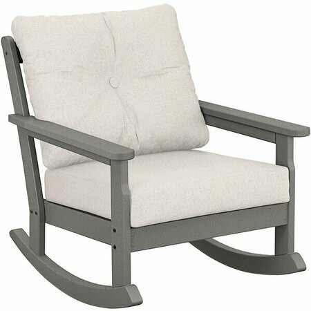 GNR23GY-152939 Vineyard Slate Grey / Natural Linen Deep Seating Rocking Chair -  POLYWOOD, 633GNR23GY15